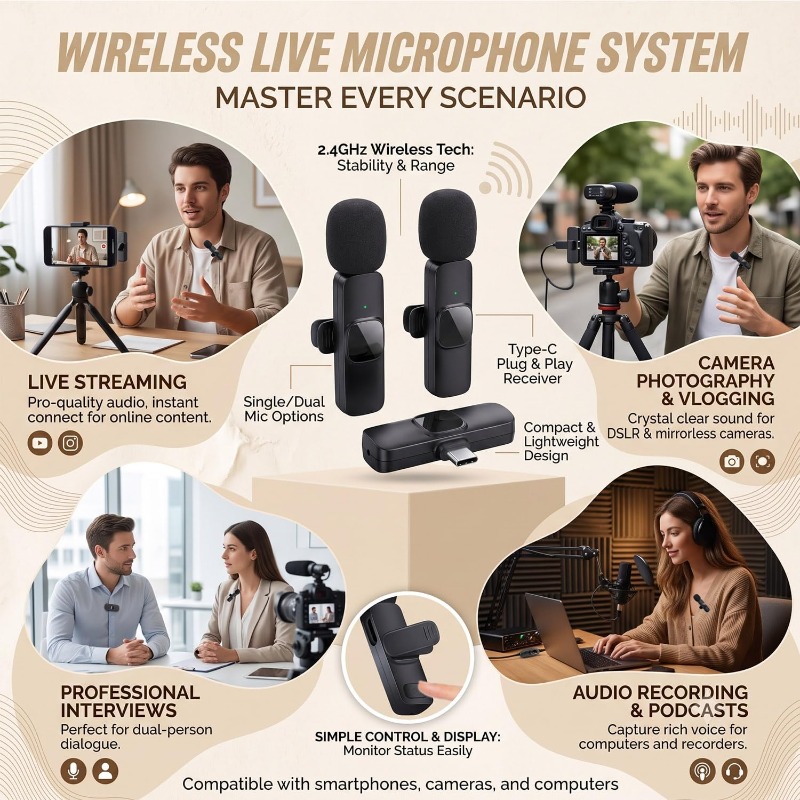 Video Gaming & Esports Usd Acc - Microfone de lapela sem fios, mini,